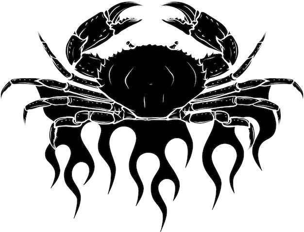 Black silhouette of crab vector illustration hand drawn