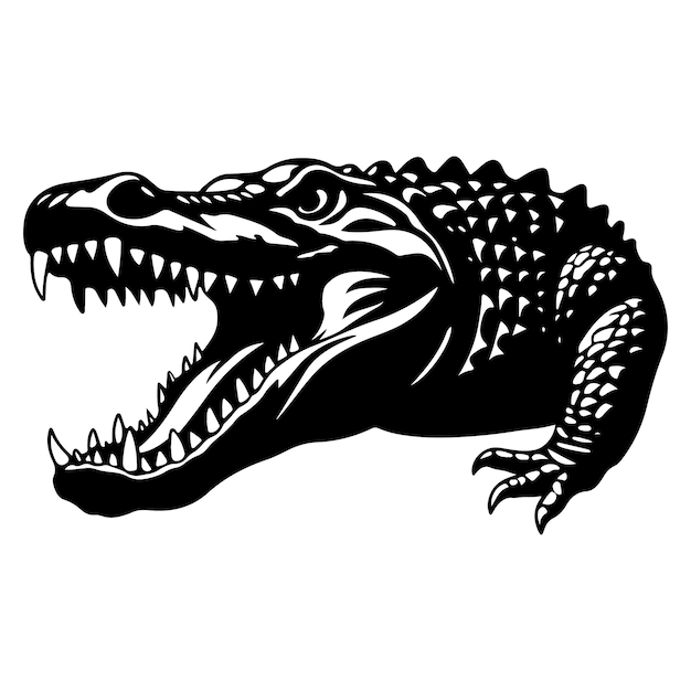 A black silhouette of a Crocodile sketch clip art