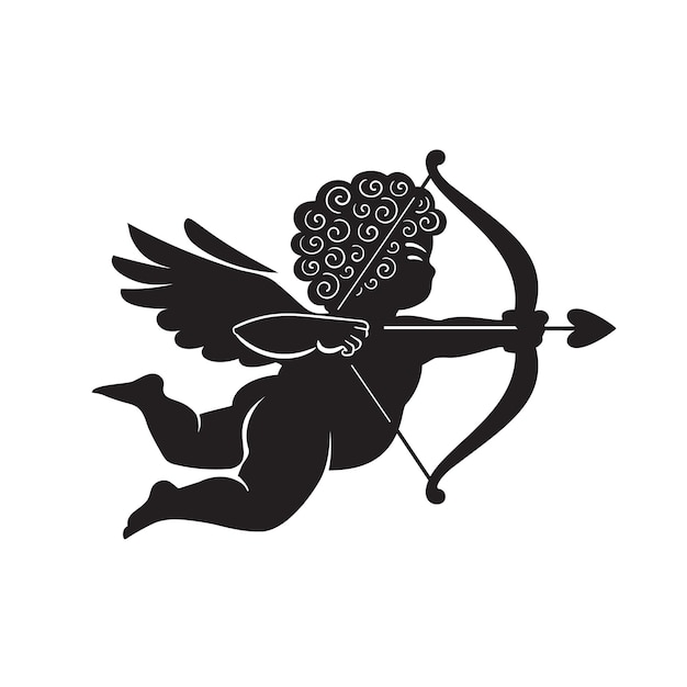 Black silhouette of cupid aiming a bow and an arrow