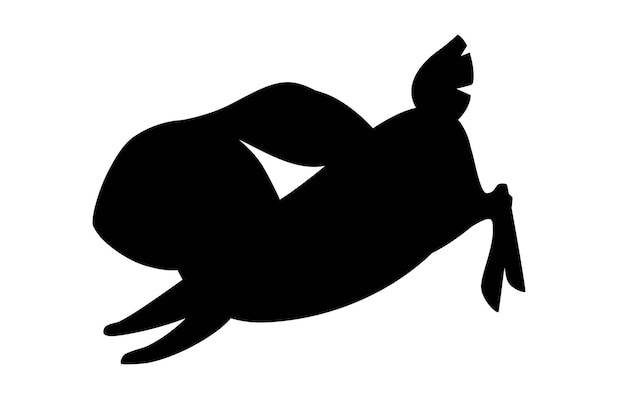 Siluetta nera simpatico coniglio grigio che corre in avanti cartoon design animale piatto illustrazione vettoriale isolati su sfondo bianco.