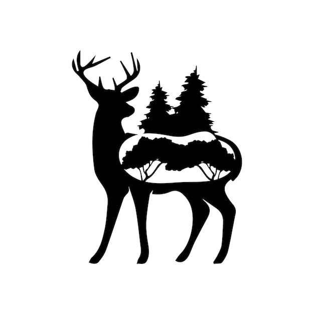 black silhouette deer in the forest isolated vector