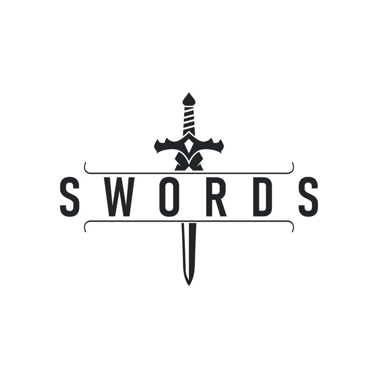 Vector black silhouette design logo sword war equipment impression blade power