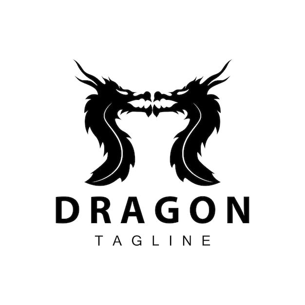 Vector black silhouette design simple dragon logo animal legend template illustration