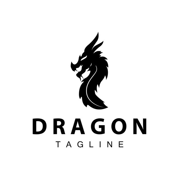 Vector black silhouette design simple dragon logo animal legend template illustration