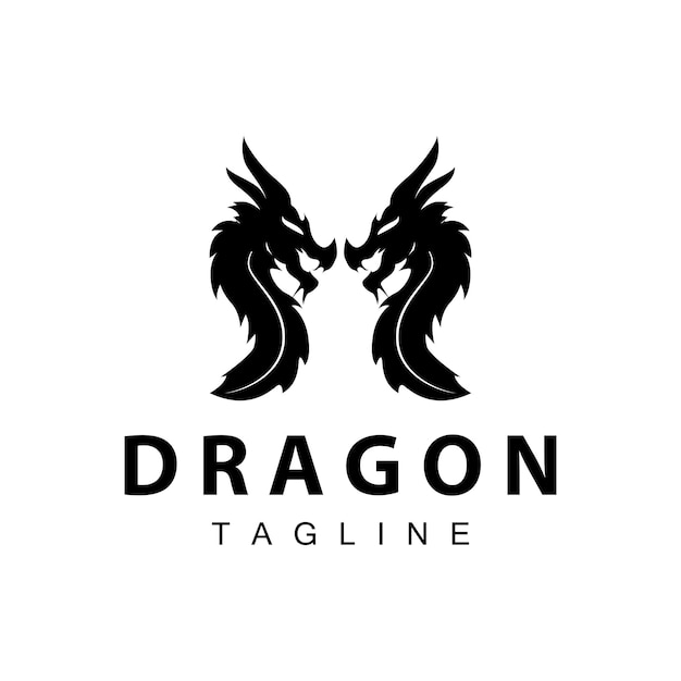 Vector black silhouette design simple dragon logo animal legend template illustration