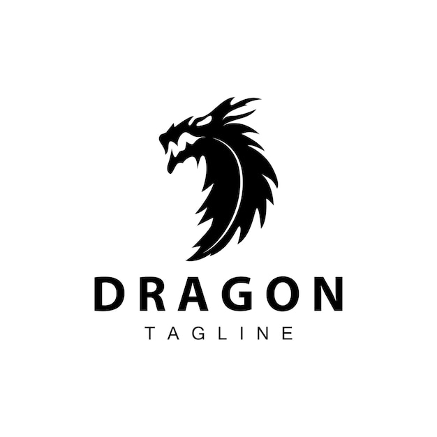 Vector black silhouette design simple dragon logo animal legend template illustration