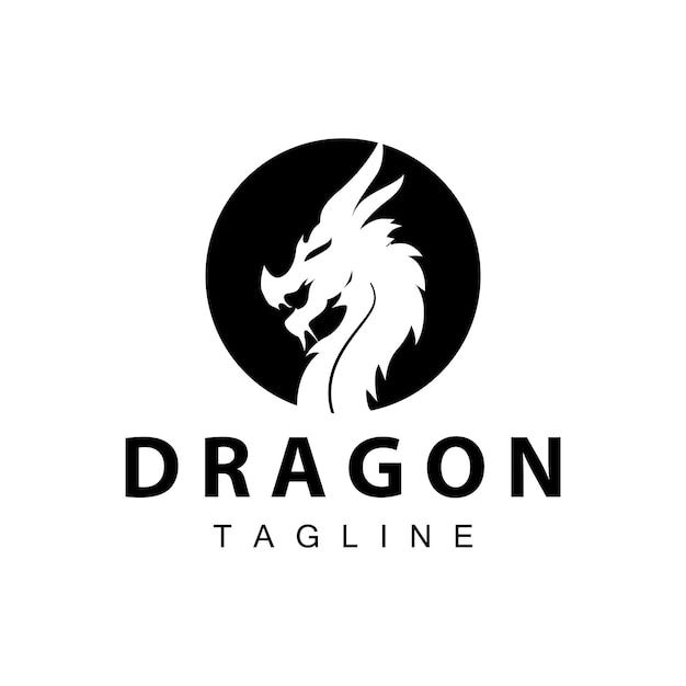 Vector black silhouette design simple dragon logo animal legend template illustration