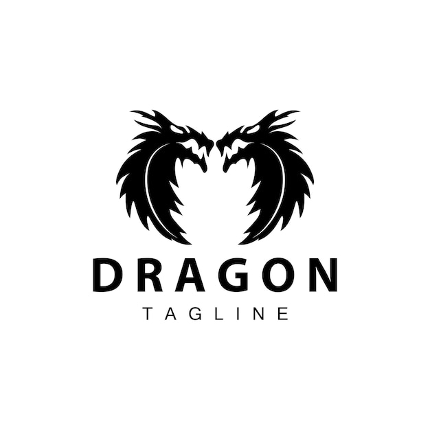 Vector black silhouette design simple dragon logo animal legend template illustration