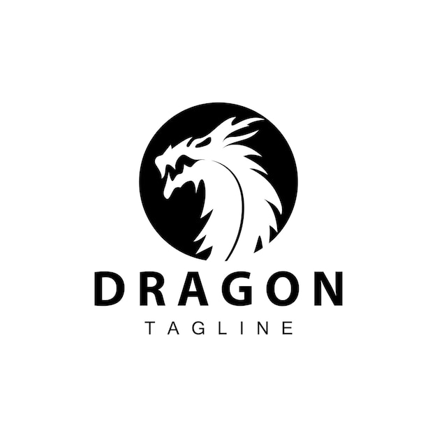 Vector black silhouette design simple dragon logo animal legend template illustration