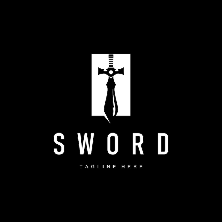 Vector black silhouette design simple logo sword illustration sword warrior knight template vintage retro