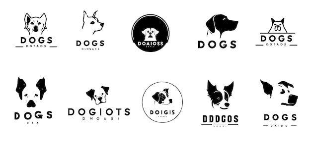 A black silhouette dog head logo design set with white background