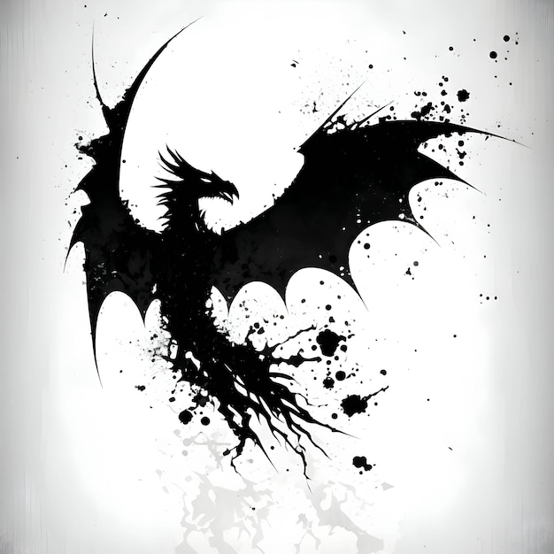 Black silhouette of a dragon on white background