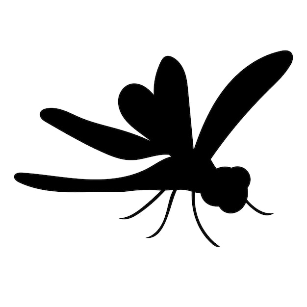 Black silhouette of a dragonfly insect isolated