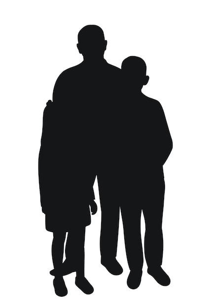 Vector black silhouette of a father with son and daughter posing isolated vector