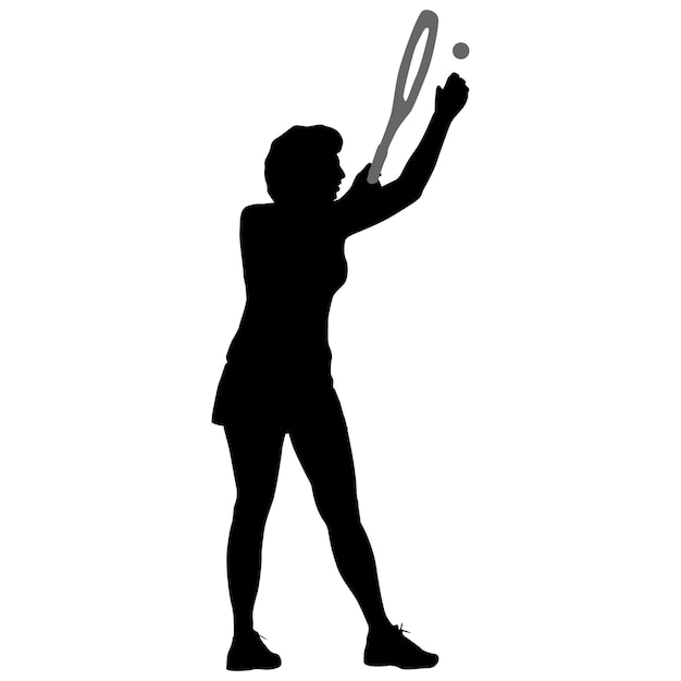 Siluetta nera del giocatore di badminton femminile su priorità bassa bianca