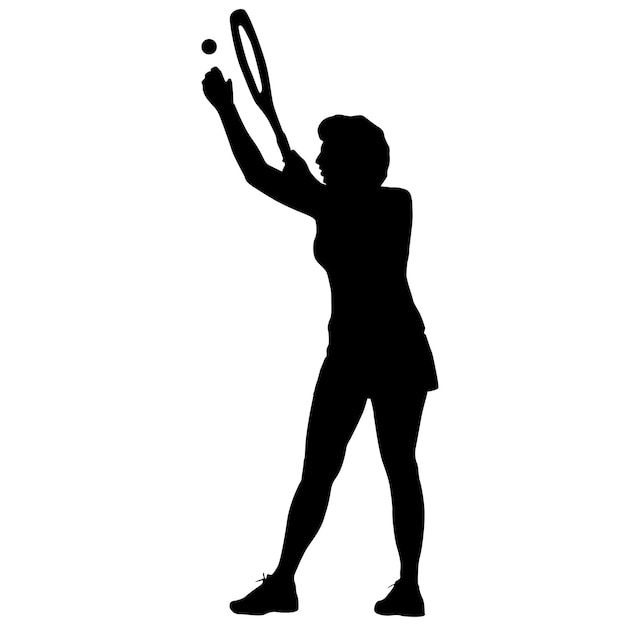 Vector black silhouette of female badminton player on white background