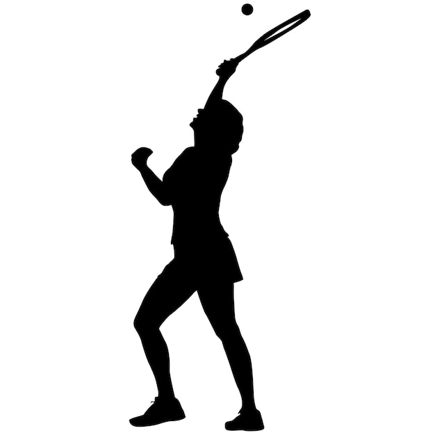 Vector black silhouette of female badminton player on white background