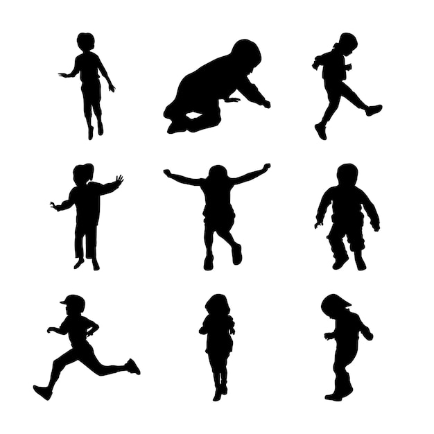 black silhouette flat human pose group set conceptual