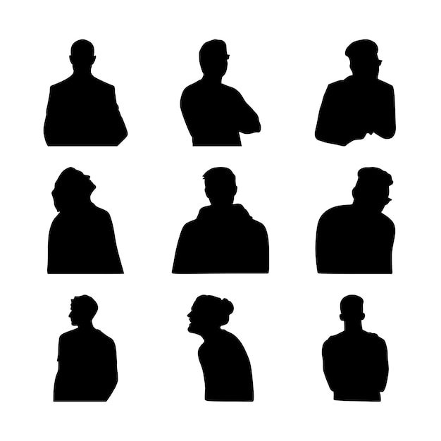 Vector black silhouette flat human pose group set conceptual