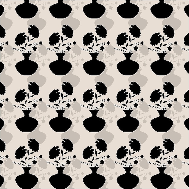 Black Silhouette Flower Vase Pattern Seamless Vector