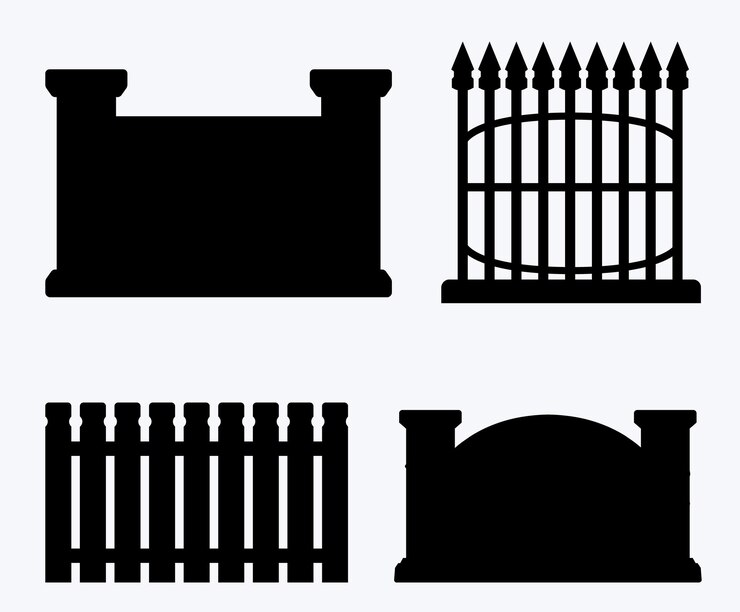 Vector black silhouette of garden farm wooden fence