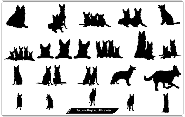 Black silhouette of German Shepherd dog on a white background. Vector illustration