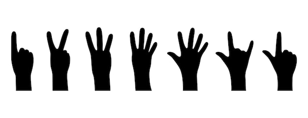 Black Silhouette of the gesture diverse people hands fists palm isolated on white background