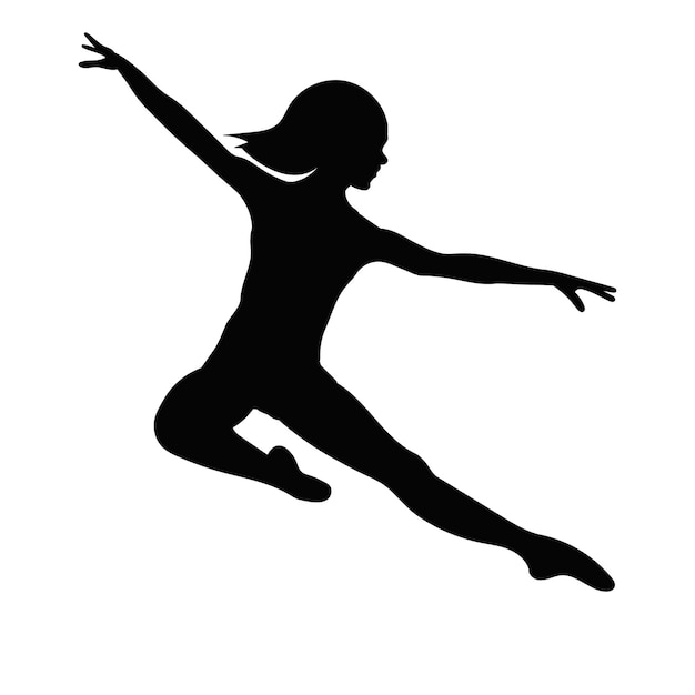 Vector black silhouette girl dancing on a white background