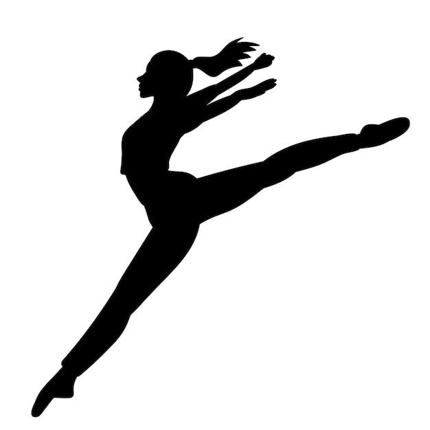 Black silhouette girl gymnast jumping