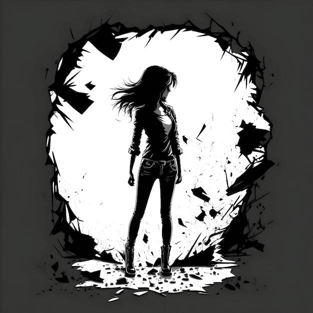 Black silhouette of a girl on white background