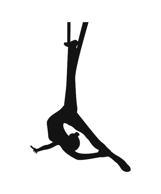 Vector black silhouette of girl in yoga hammock