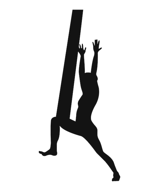 Black silhouette of girl in yoga hammock