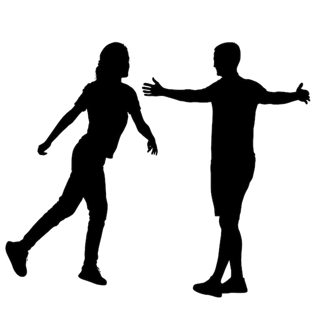 Black silhouette group of people standing in various poses