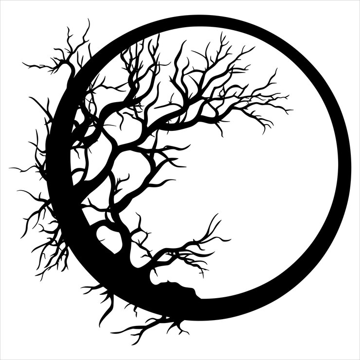 Vector a black silhouette halloween tree on a white background