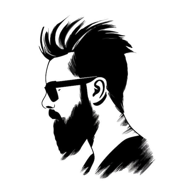 Vector black silhouette of hipster hair and beards fashion concept