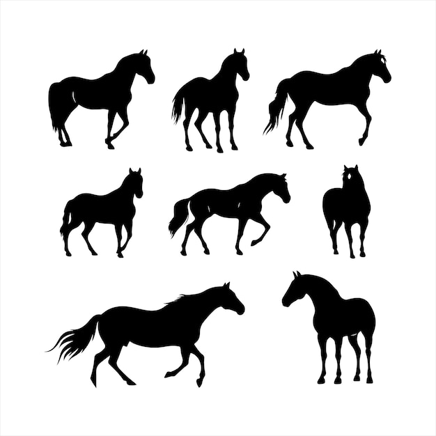 Vector a black silhouette horse set