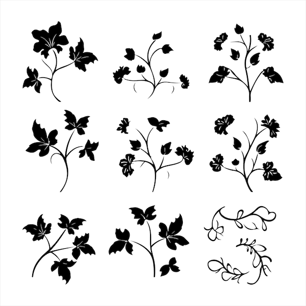 A black silhouette Ivy flower set