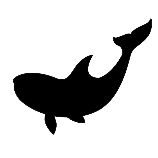 Черный силуэт косатки (orcinus orca) мультфильм животных дизайн океан млекопитающих косатка плоские векторные иллюстрации, изолированные на белом фоне.