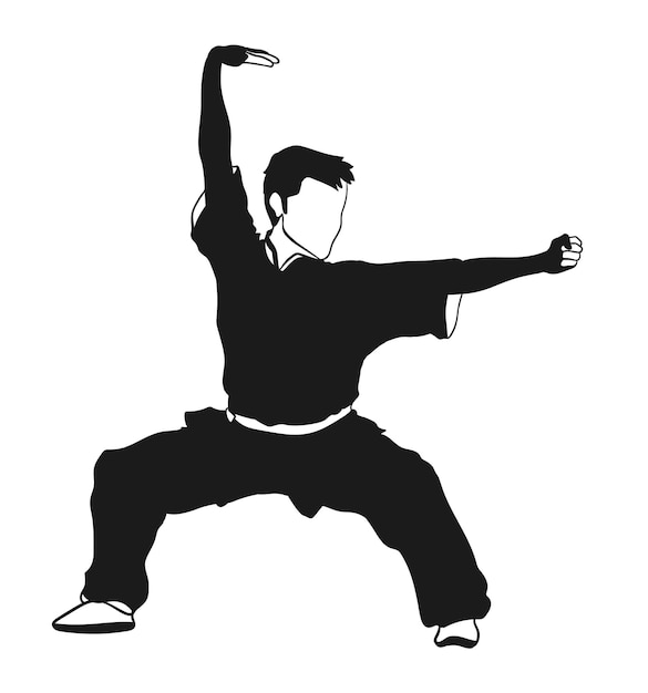 Black silhouette of kung fu man athlete