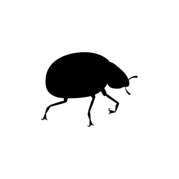 Black silhouette ladybug with closed shell beetle cartoon bug design flat vector illustration isolated on white background.