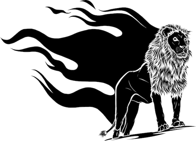 Vector black silhouette of lion with flames