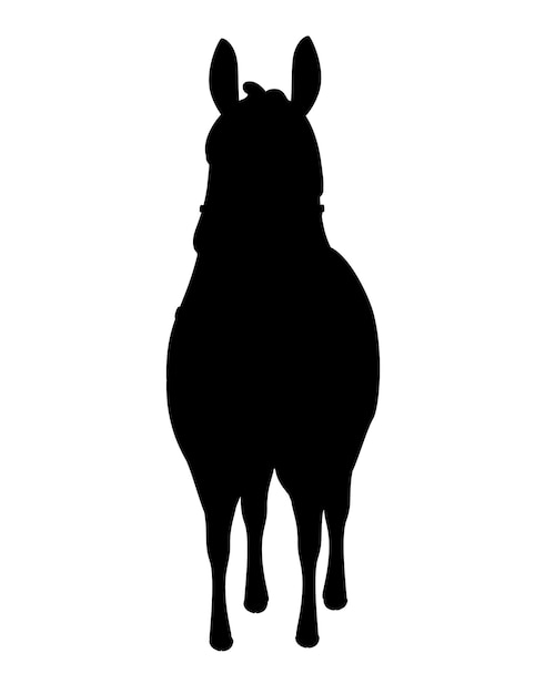 Черный силуэт ламы мультфильм животных дизайн плоские векторные иллюстрации, изолированные на белом фоне вид спереди