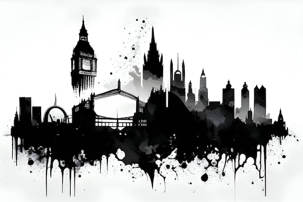 Black silhouette of London on white background