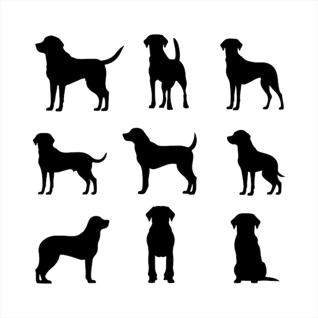 Vector a black silhouette lucy dog set