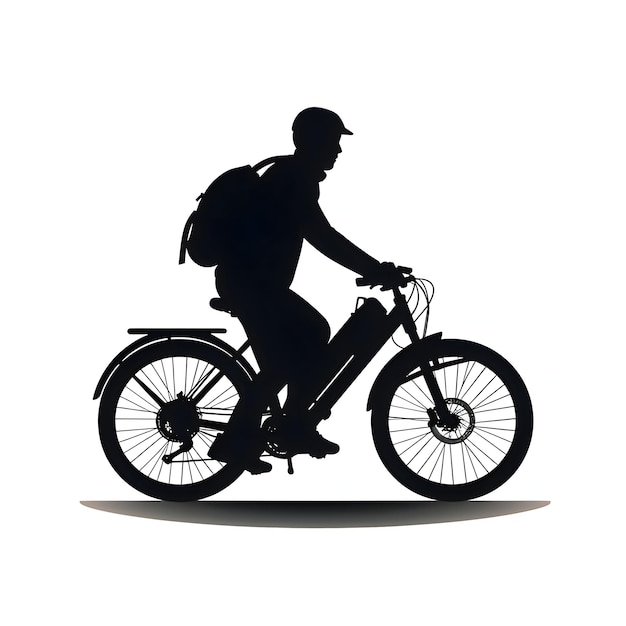 Vettore silhouette nera di un uomo su una bicicletta ciclista su sfondo bianco