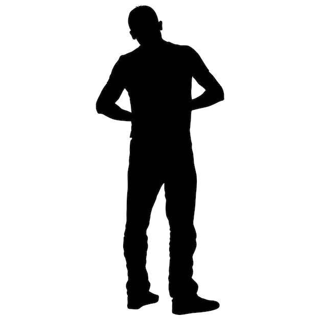 Black silhouette man standing people on white background