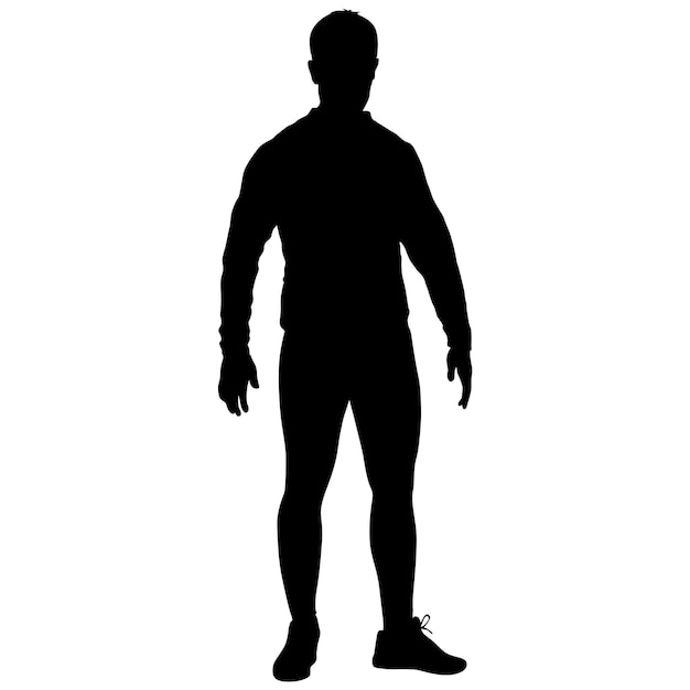 Vector black silhouette man standing people on white background