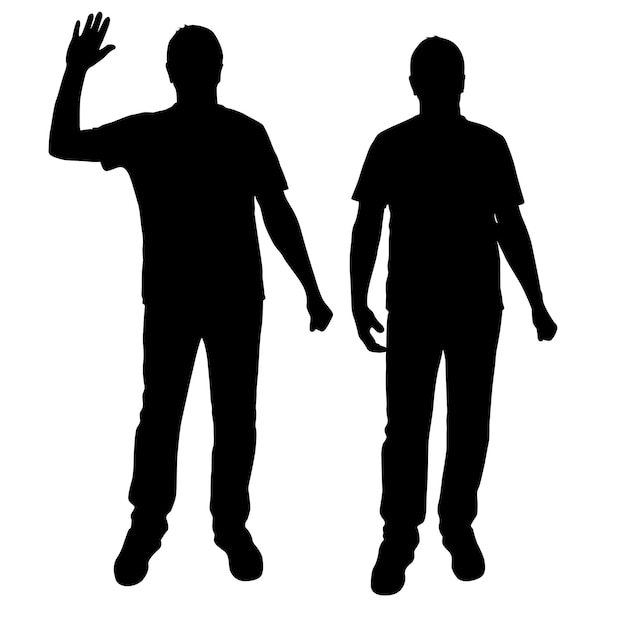 Black silhouette men standing people on white background