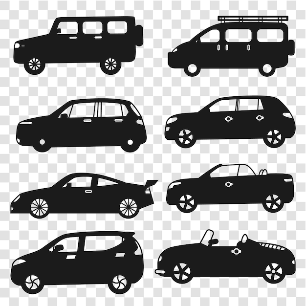 Vector black silhouette of modern city car isolated on transparent grid