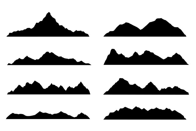 Vector black silhouette mountains mountains sketch set mountain shapes for logos